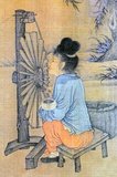 The Spinning Wheel, by Wang Juzheng (early 11th century), Northern Song era, detail of woman spinning silk.