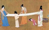 Zhang Xuan (713–755) was a Chinese painter who lived during the Tang Dynasty (618–907). One of his best known works is 'Court Ladies Preparing Newly-Woven Silk'. A single copy survives, painted by Emperor Huizong of Song (r. 1100–1125) in the early 12th century.