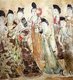 China: Qianling Tombs, Shaanxi; Tang court ladies in a fresco painting at Lady Li Xianhui's tomb.