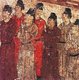 China: Qianling Tombs, Shaanxi; A group of court eunuchs. Tang Dynasty mural from the tomb of Prince Zhanghuai, 706.